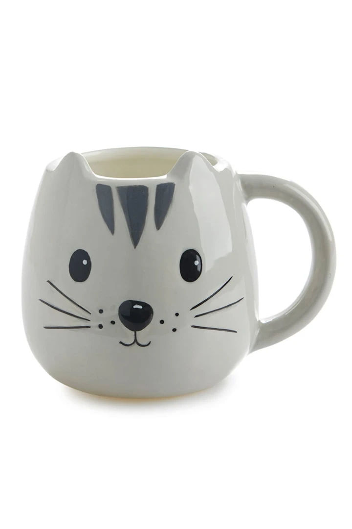 Szary kubek ceramiczny 400ml w kształcie kota