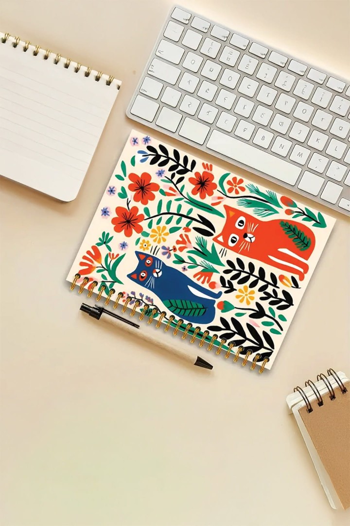 Zeszyt w linie A5 kwiecisty kot 