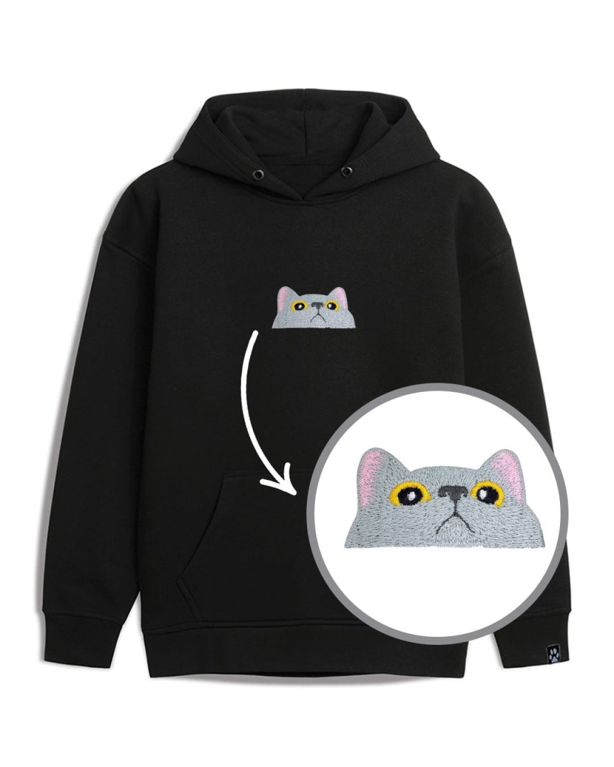 Bluza z kapturem z haftem kot w szoku