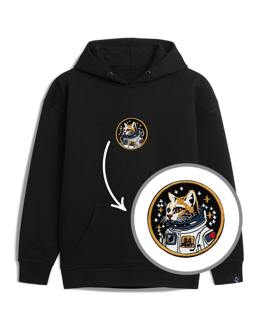 Bluza haftowana z kapturem kot astronauta