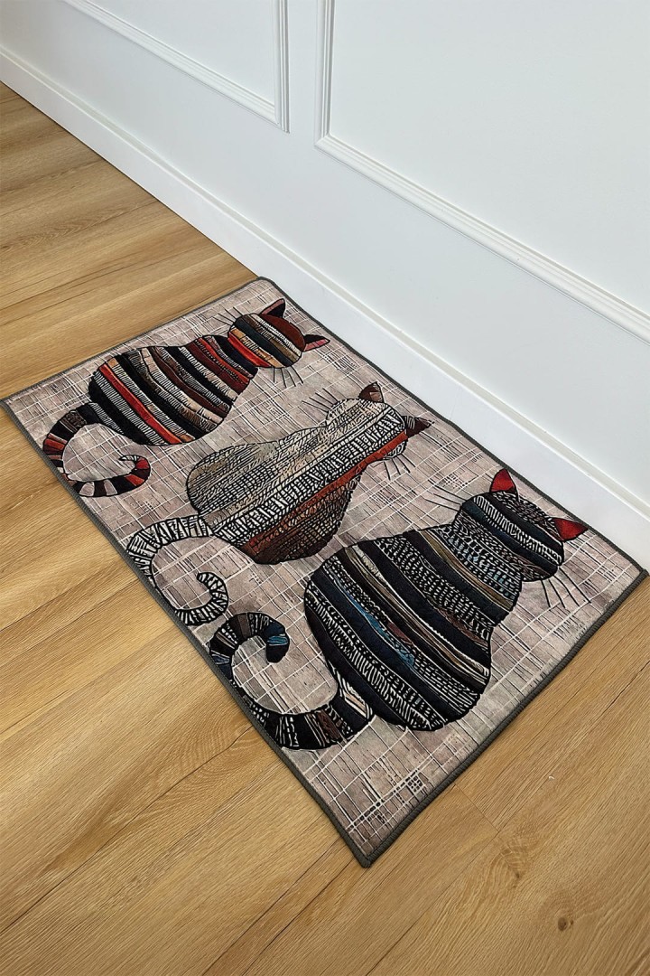 Brązowy dywanik w koty 80 x 50 cm 