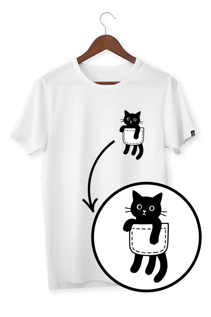 Koszulka biała słodki kotek w kieszeni 
