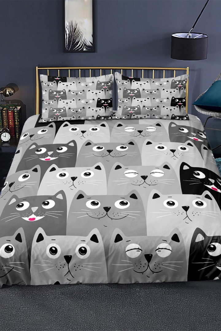 Szara kocia pościel w koty 160x200 cm