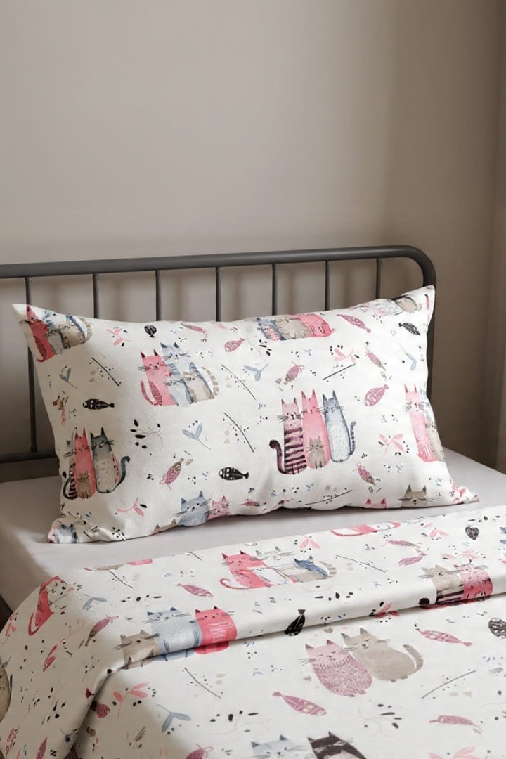 Pościel bawełniana w koty 160x200 cm + 2 poszewki uszyta w Polsce