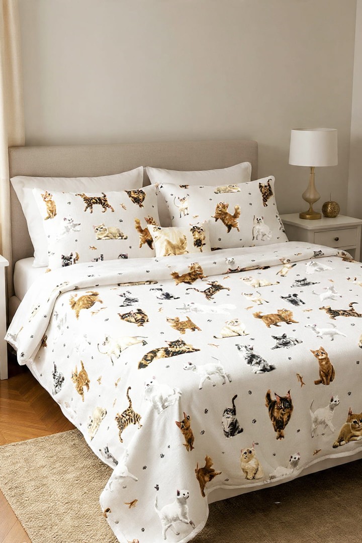 Pościel bawełniana w rasowe koty 160x200 cm + 2 poszewki uszyta w Polsce