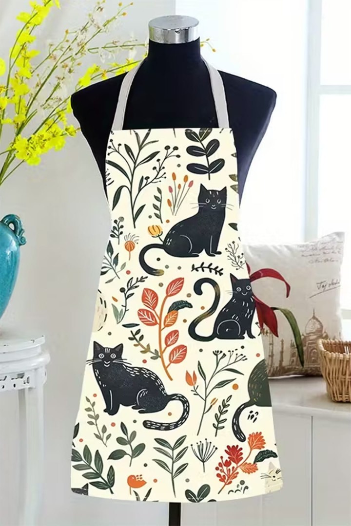 Fartuch w koty i kwiaty dla kociary kucharki kocie gotowanie 
