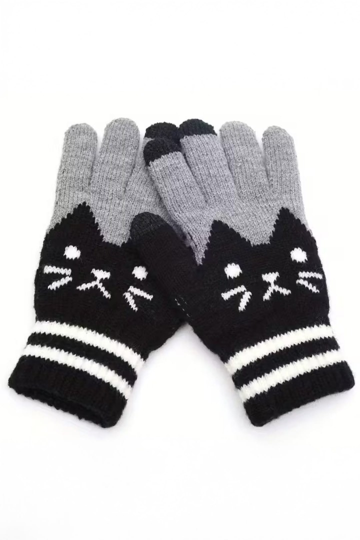 Ocieplane rękawiczki zimowe do smartfona z motywem kota 