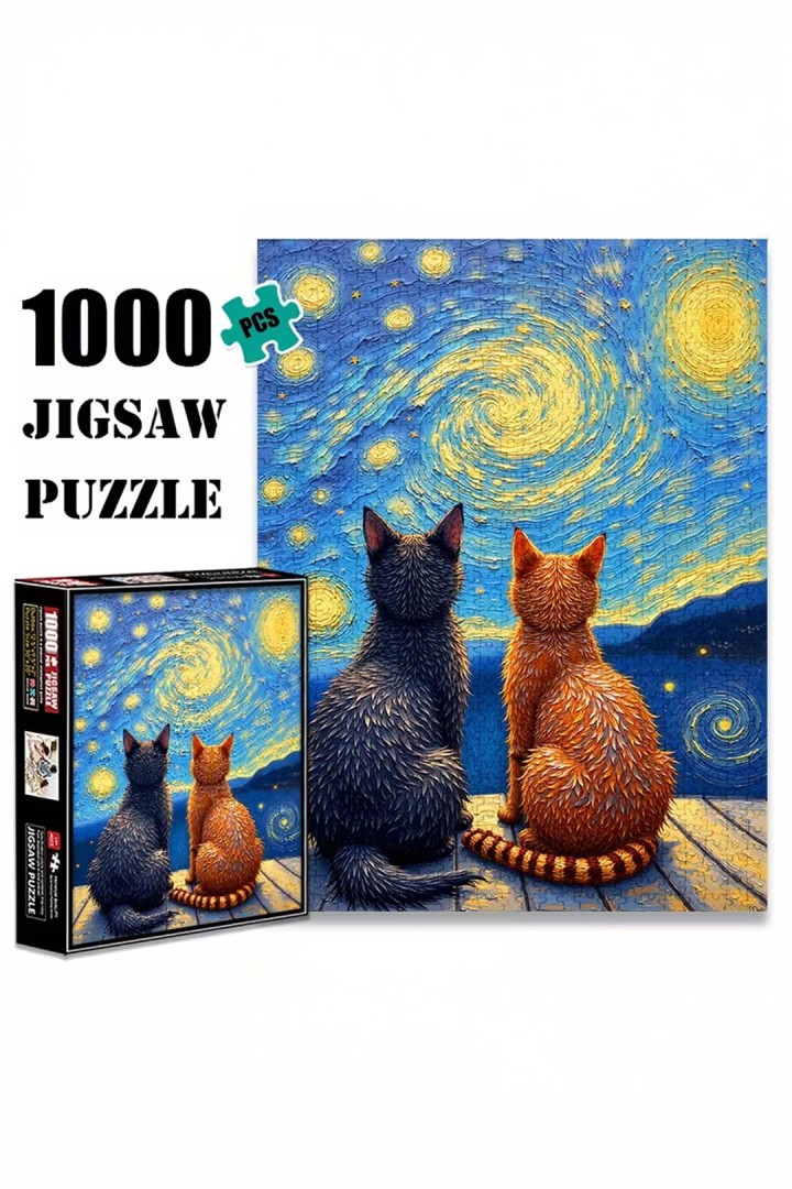Puzzle gwieździste koty inspirowane obrazem artysty