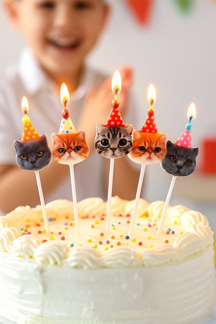 Zestaw 5 świeczek urodzinowych w kształcie kota na urodziny dziecka
