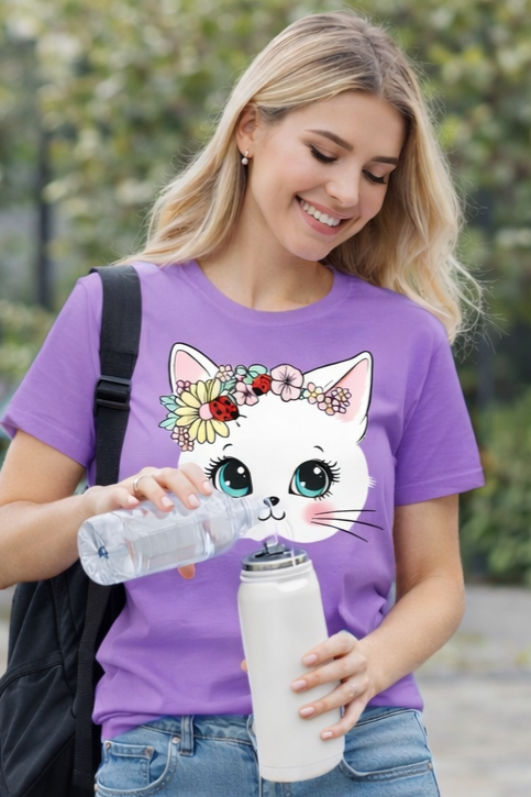 Koszulka kotek w kwiatkach