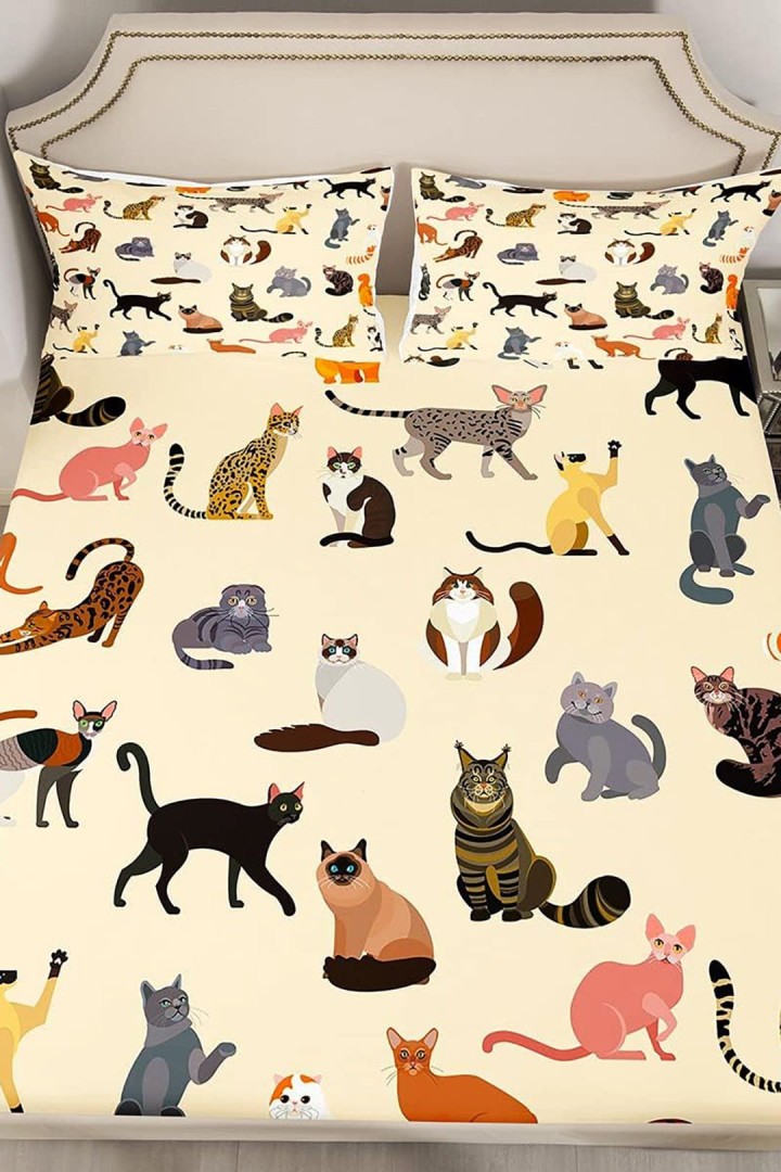 Pościel w kolorowe koty rasowe 160x200cm + 2 poszewki