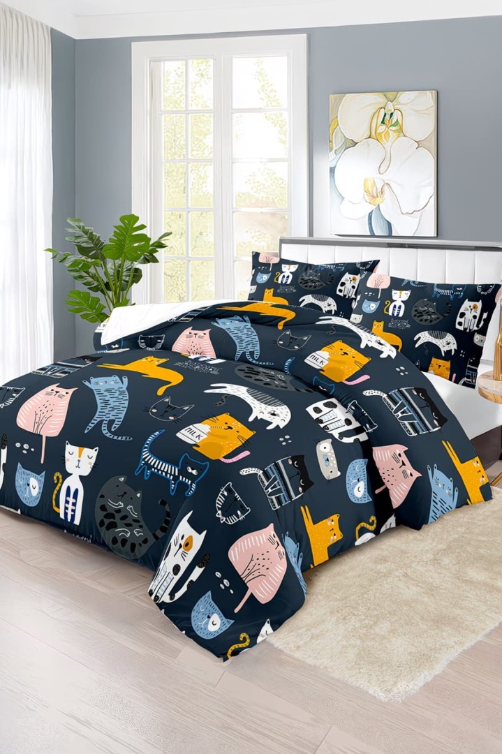 Pościel dla fana kotów ciemna 220 x 200 cm koty
