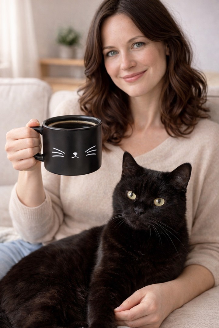 Koci kubek 380ml z pokrywką kocie uszy