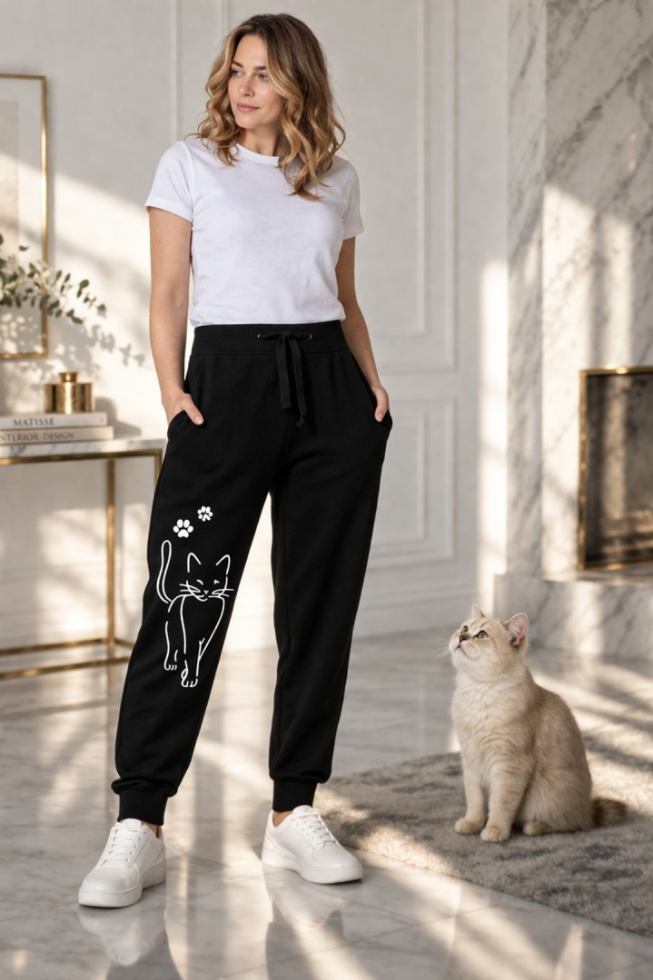 Spodnie dresowe z kotem wędrujący kot
