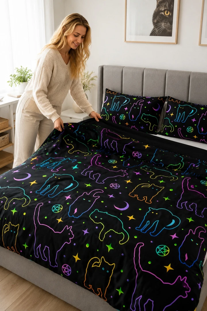 Pościel w koty gwiaździsta 160x200 cm + 2 poszewki
