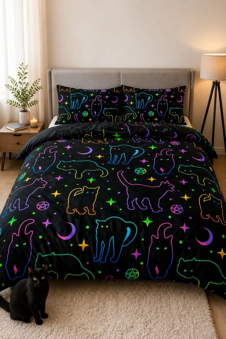Pościel w koty gwiaździsta 220x200 cm + 2 poszewki