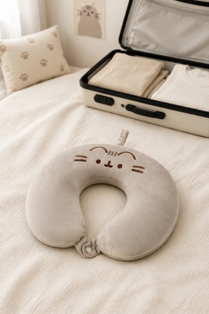 Kocia poduszka podróżna na szyję Pusheen beżowa