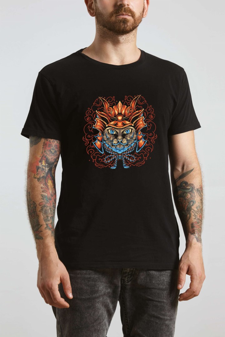 Koszulka czarna Kot samuraj 2