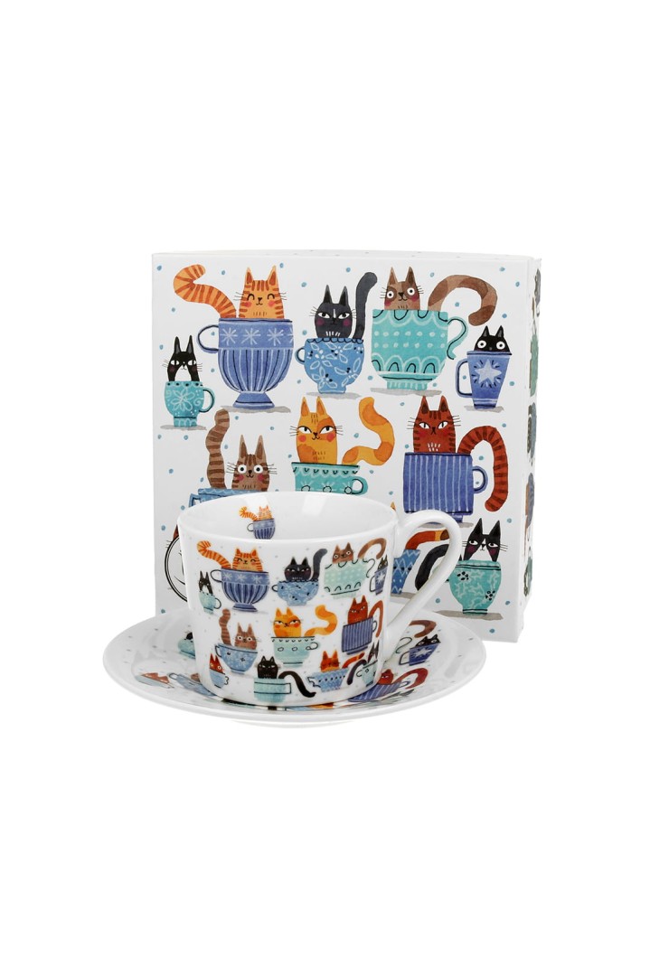 Filiżanka porcelanowa z podstawką Koci świat